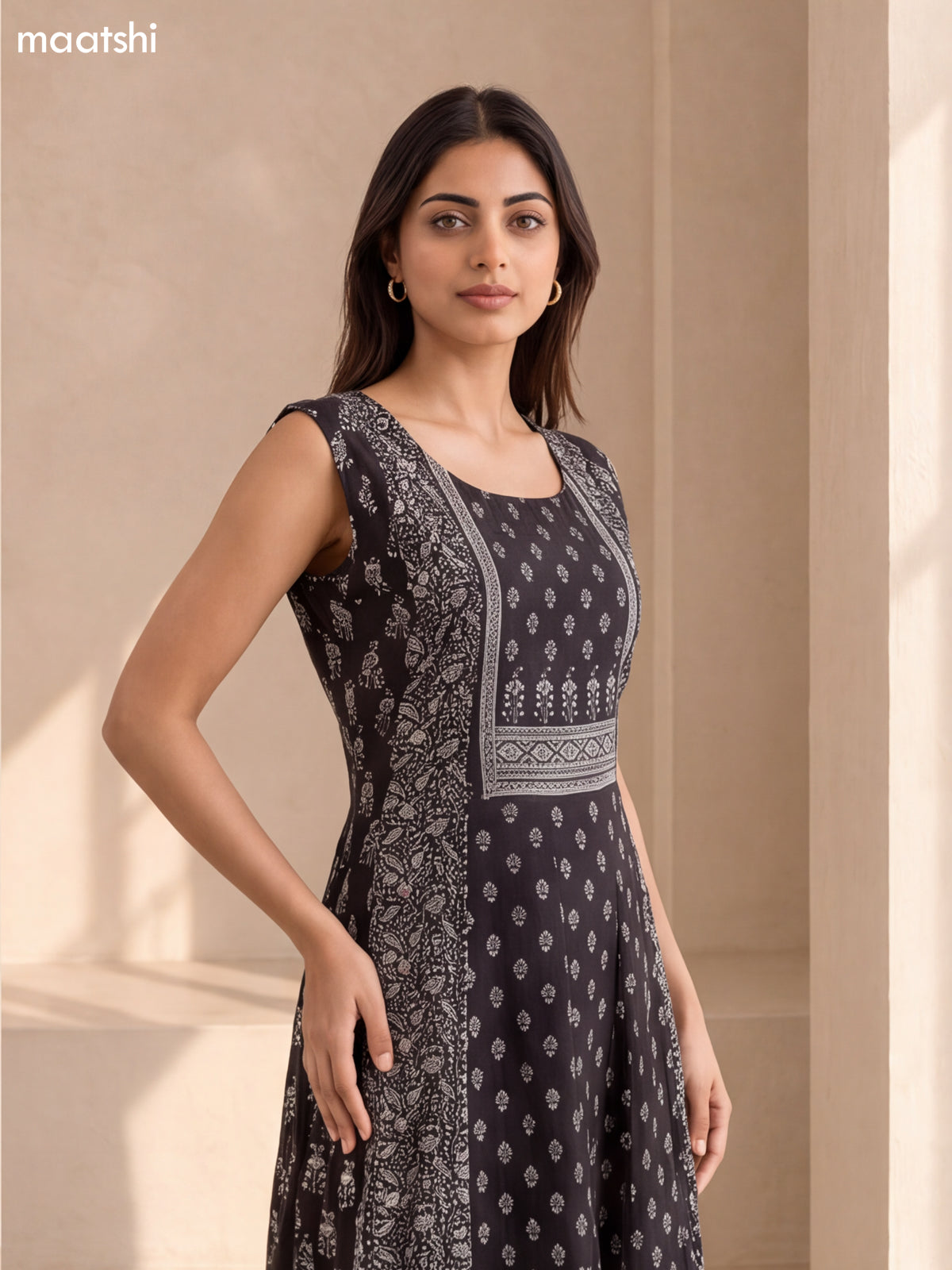 Black and Pastel Green Crepe Silk Printed & Embroidery Work Anarkali Suit