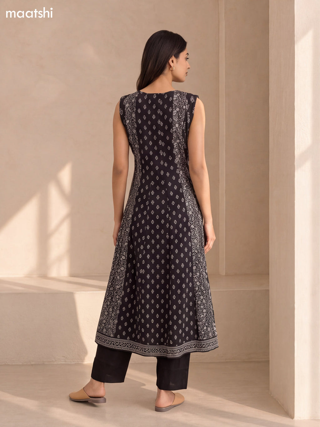 Black and Pastel Green Crepe Silk Printed & Embroidery Work Anarkali Suit