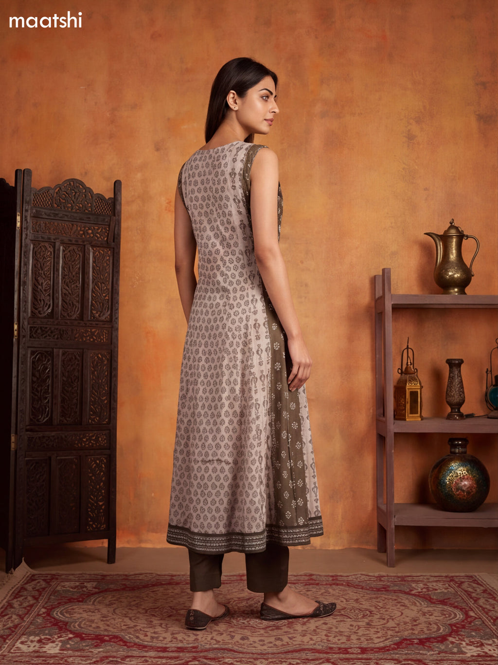 Mehendi Green and Biege Crepe Silk Printed & Embroidery Work Anarkali Suit