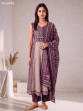 Deep Purple and Biege Crepe Silk Printed & Embroidery Work Anarkali Suit