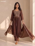 Brown Mul Chanderi Embroidery Work Anarkali Suit