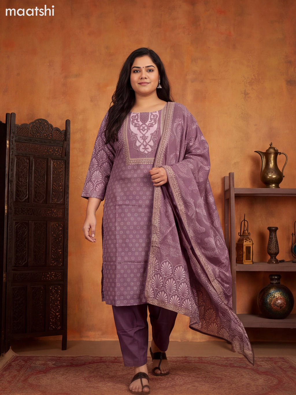 Rosy Brown Crepe Silk Printed & Embroidery Work Straight Suit