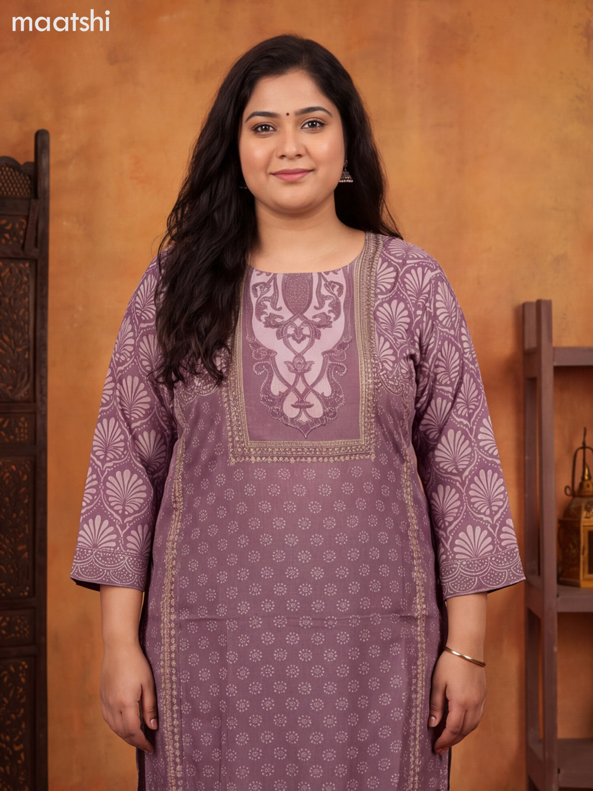 Rosy Brown Crepe Silk Printed & Embroidery Work Straight Suit