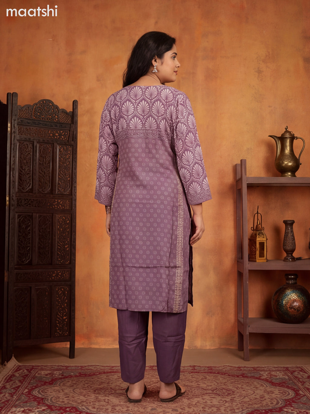 Rosy Brown Crepe Silk Printed & Embroidery Work Straight Suit