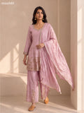 Pastel Pink Tissue Embroidery Work Anarkali Suit