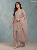 Biege and Gold Tissue Mirror Embroidery Work Straight Suit