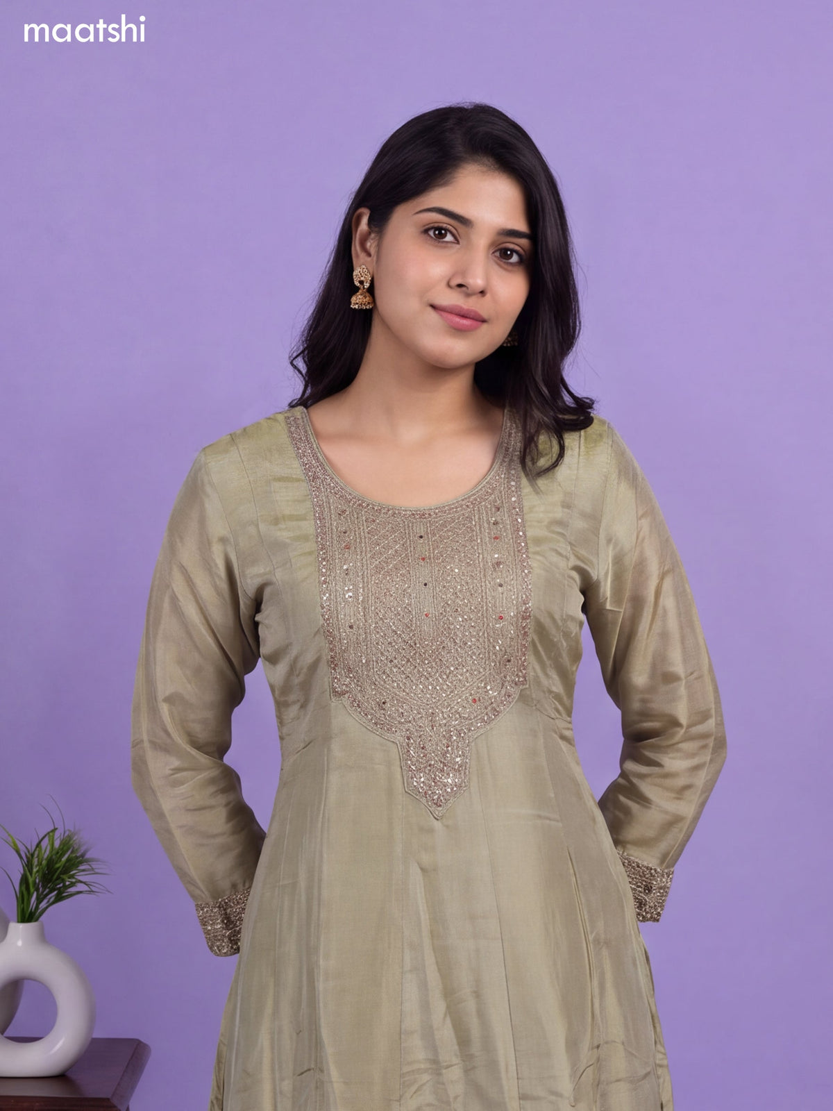 Mild Green and Dark Mehendi Green Tissue Heavy Embroidery Work Anarkali Suit