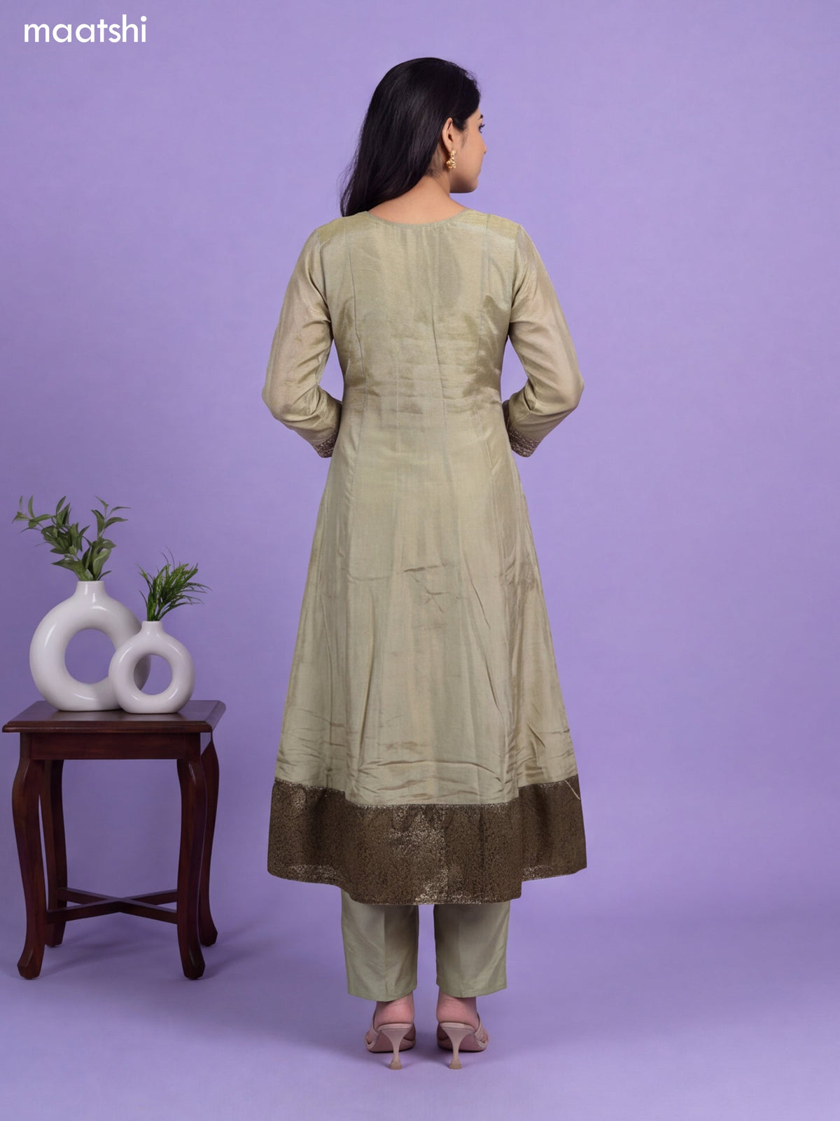 Mild Green and Dark Mehendi Green Tissue Heavy Embroidery Work Anarkali Suit