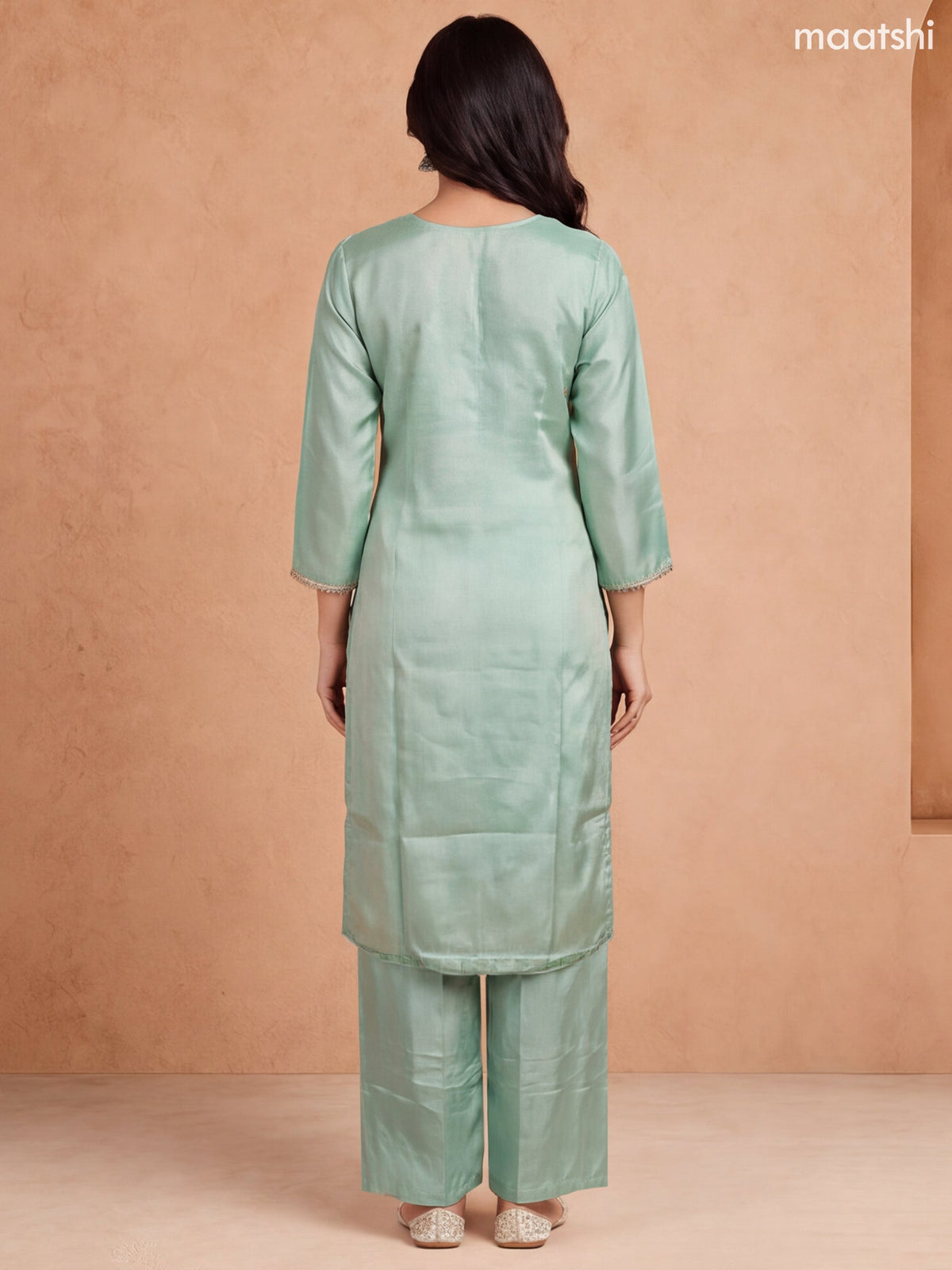 Pastel Green Tissue Heavy Embroidery Work Straight Suit
