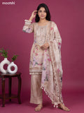 Cream Crepe Silk Floral Printed & Pearl Embroidery Work Straight Suit
