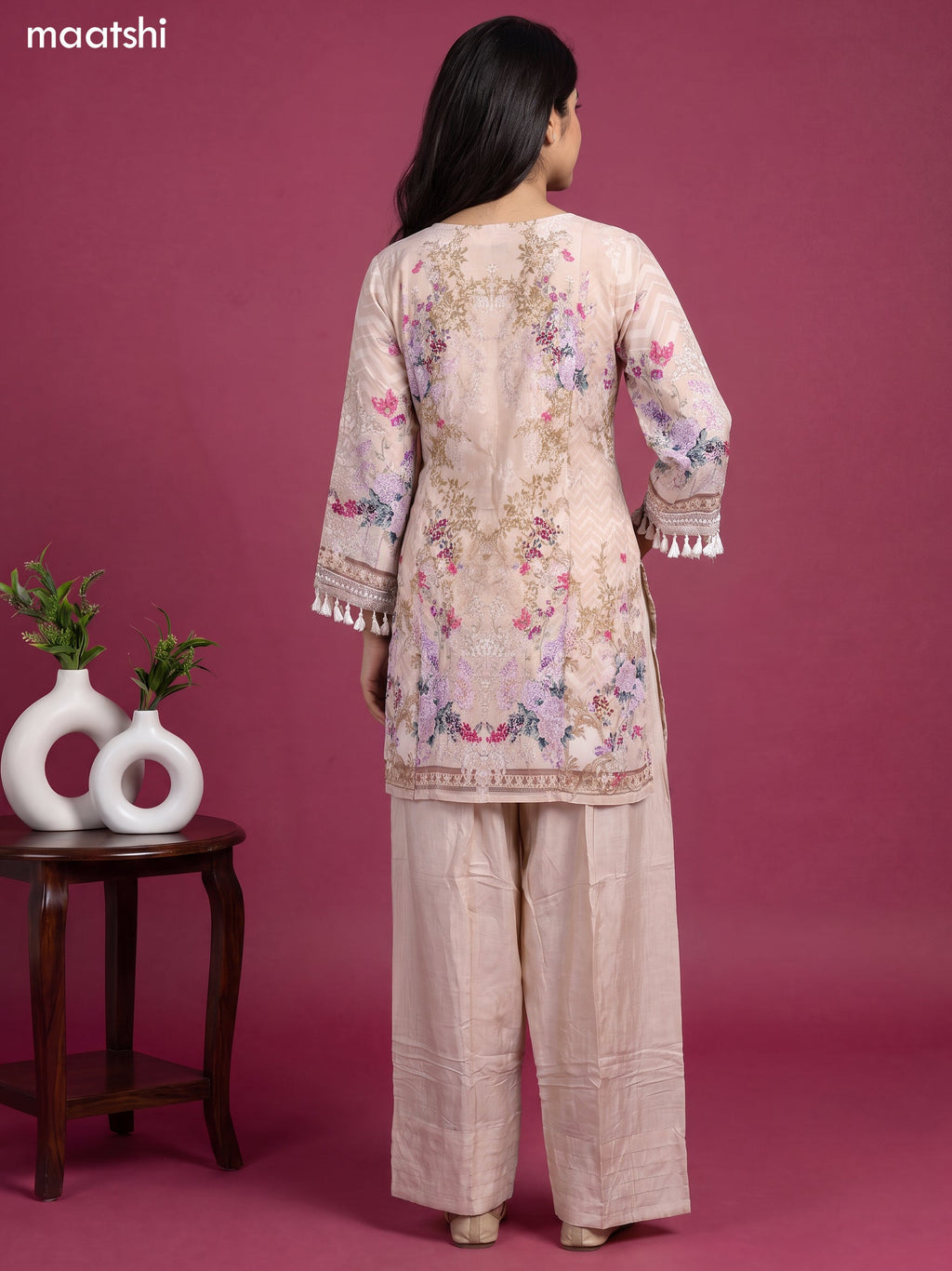 Cream Crepe Silk Floral Printed & Pearl Embroidery Work Straight Suit