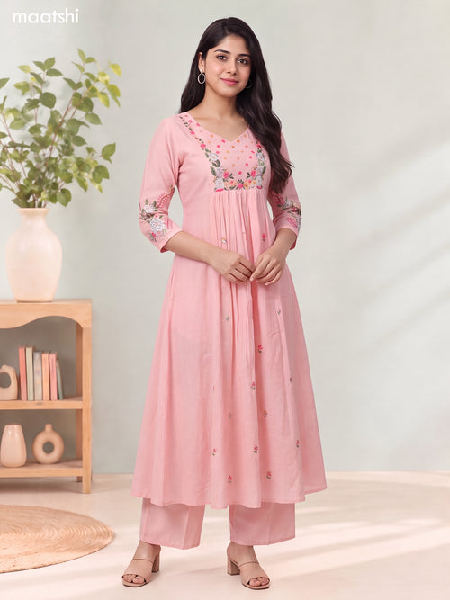 Baby Pink Mul Chanderi Embroidery Work Anarkali Suit