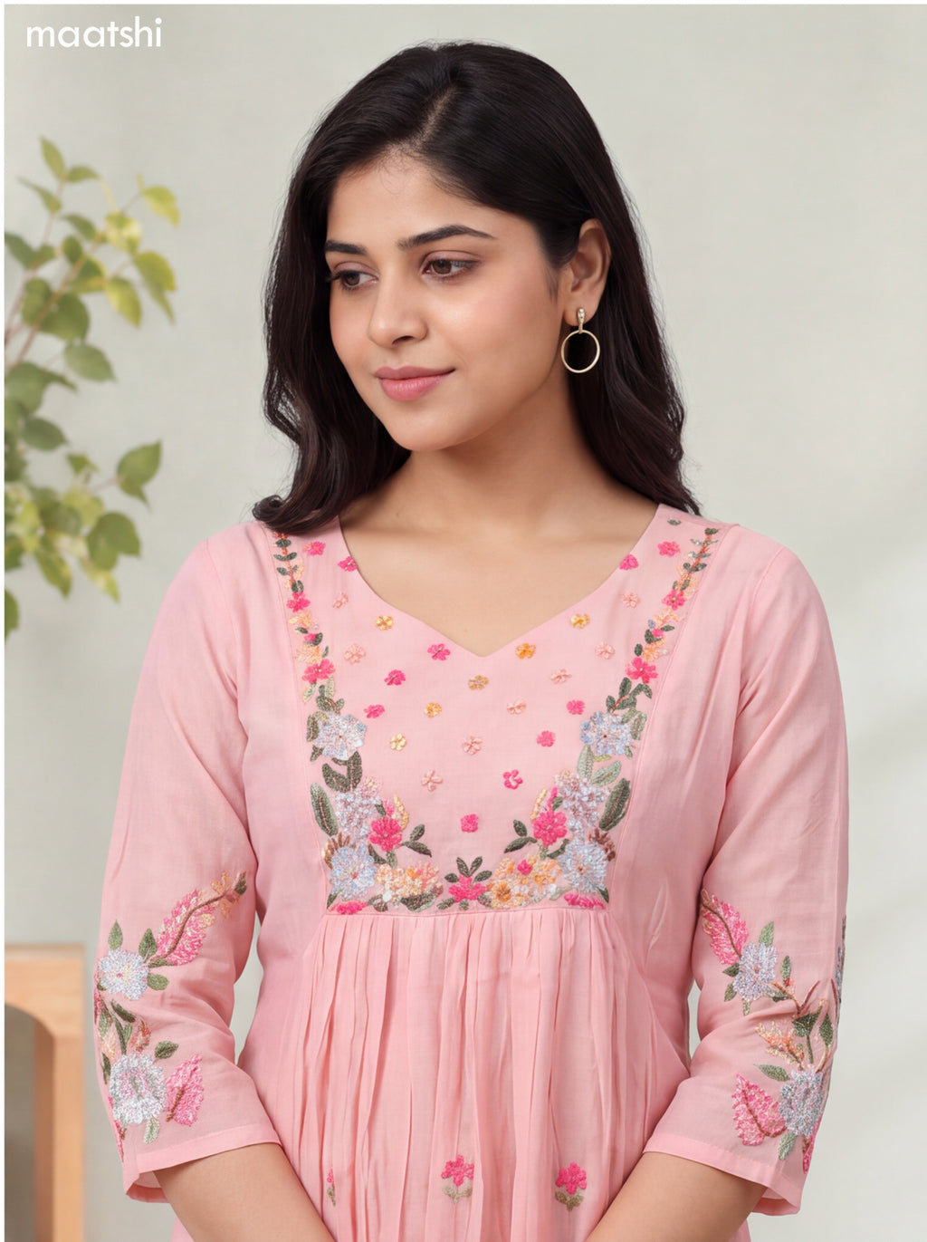 Baby Pink Mul Chanderi Embroidery Work Anarkali Suit