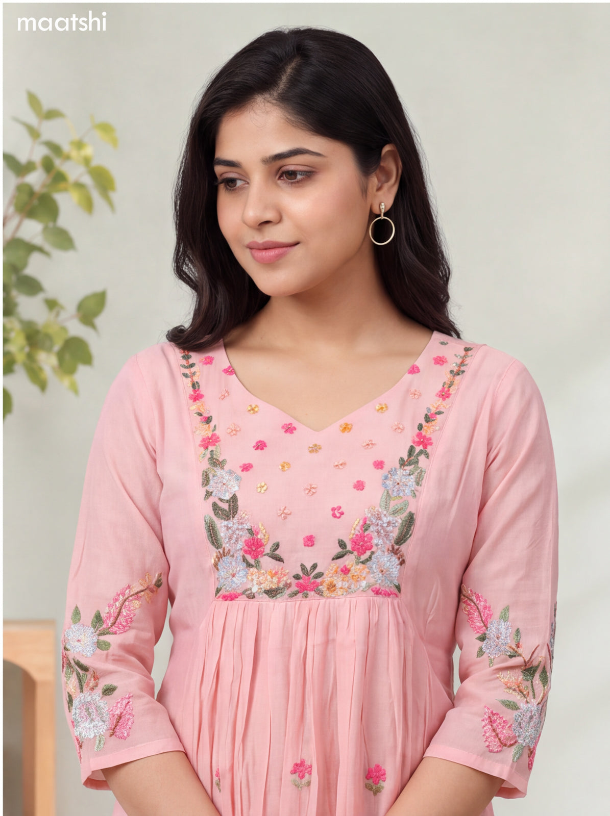Baby Pink Mul Chanderi Embroidery Work Anarkali Suit