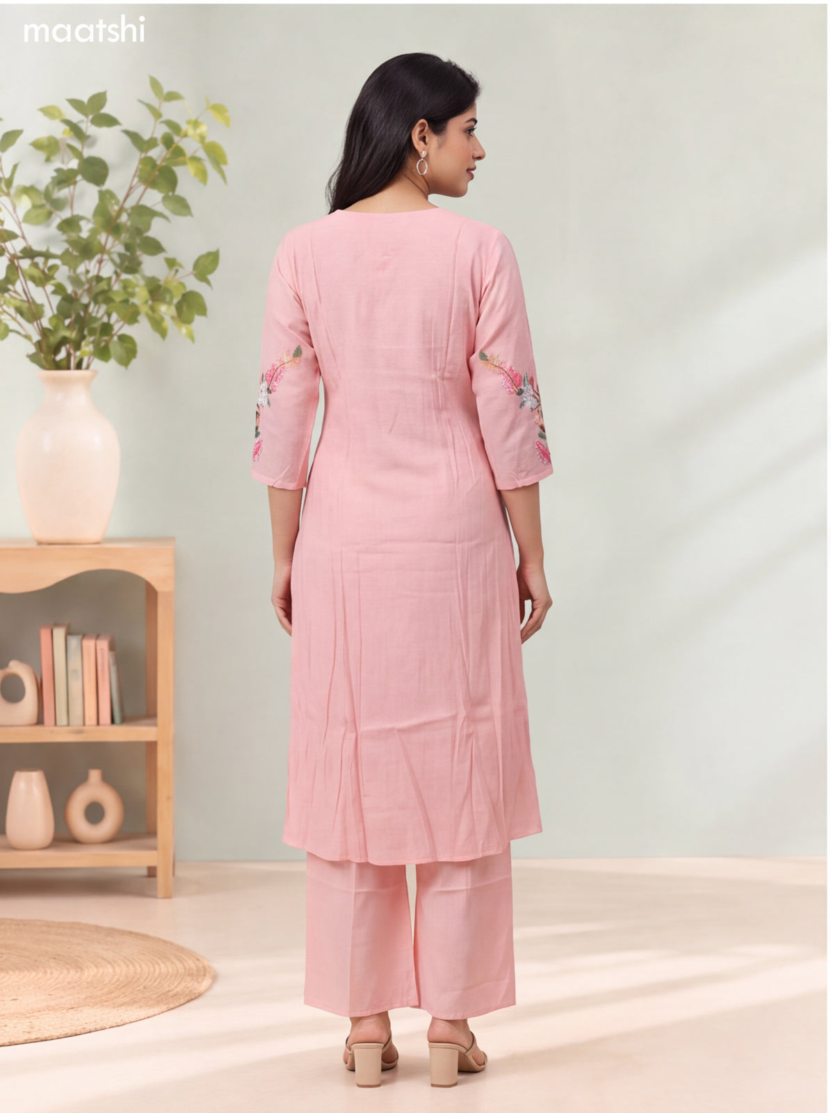 Baby Pink Mul Chanderi Embroidery Work Anarkali Suit