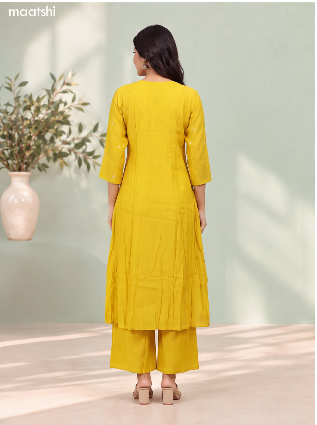 Yellow Mul Chanderi Embroidery Work Anarkali Suit