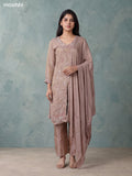 Beige Tissue Heavy Embroidery Work Anarkali Suit