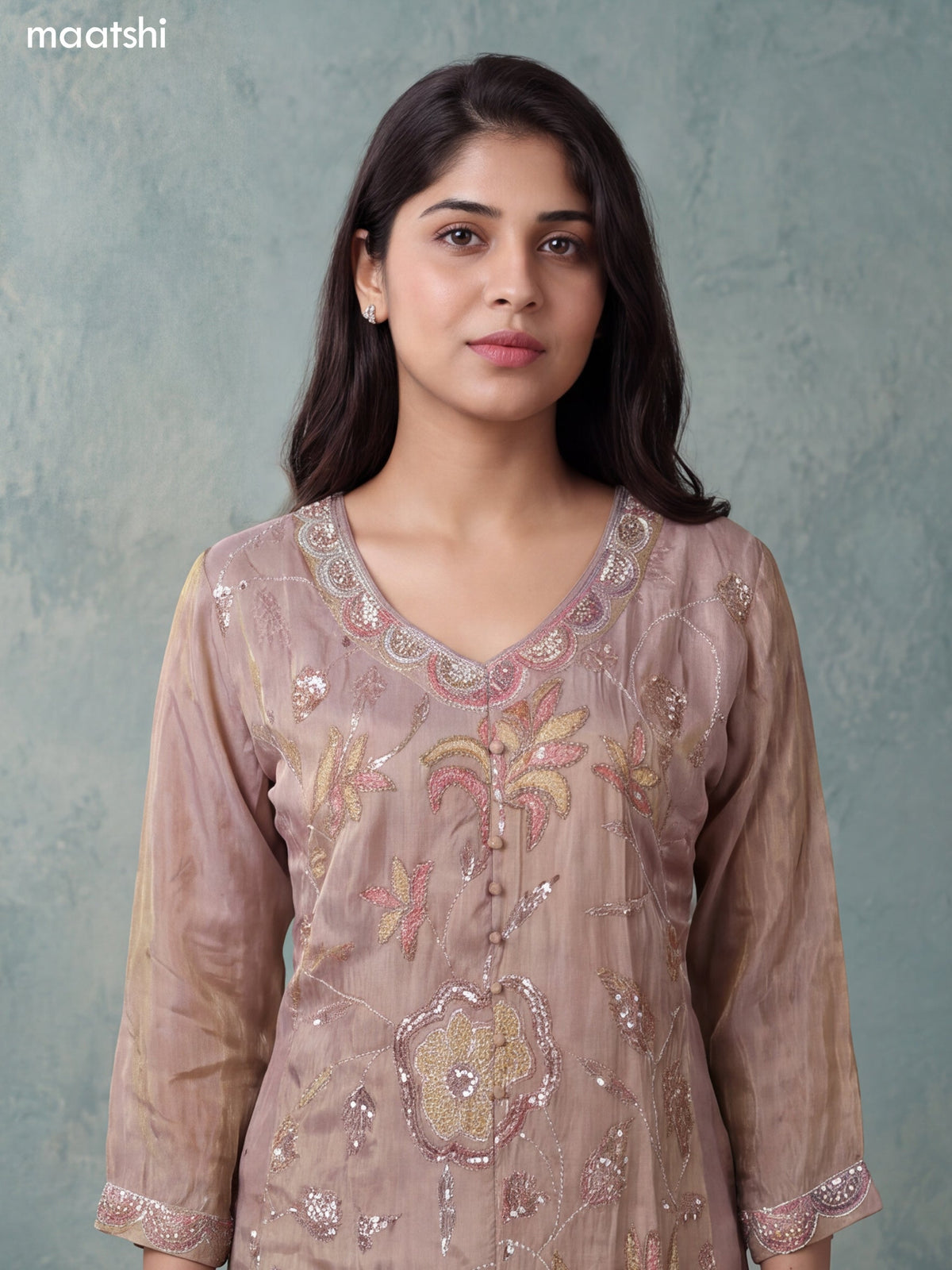 Beige Tissue Heavy Embroidery Work Anarkali Suit