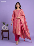 Rani Pink Tissue Embroidery Work & Banarasi Style Straight Suit