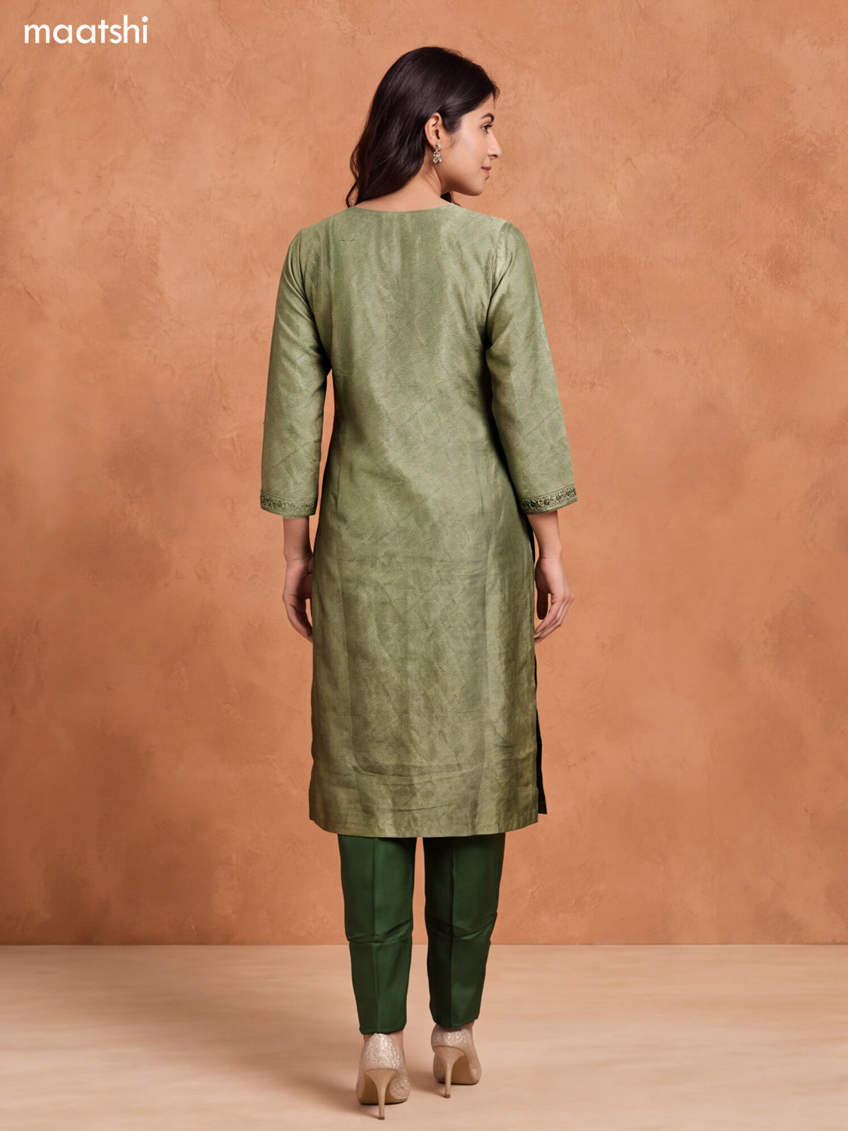 Sap Green Tissue Embroidery Work & Banarasi Style Straight Suit