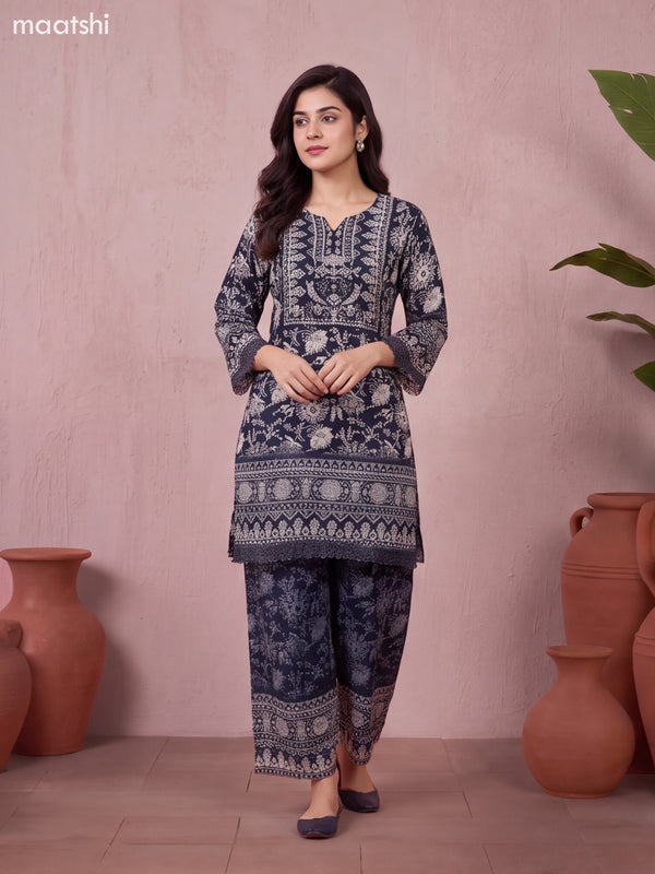 Black and Off White & Grey Crepe Silk Floral Prints & Embroidery Work Short Co Ord Set