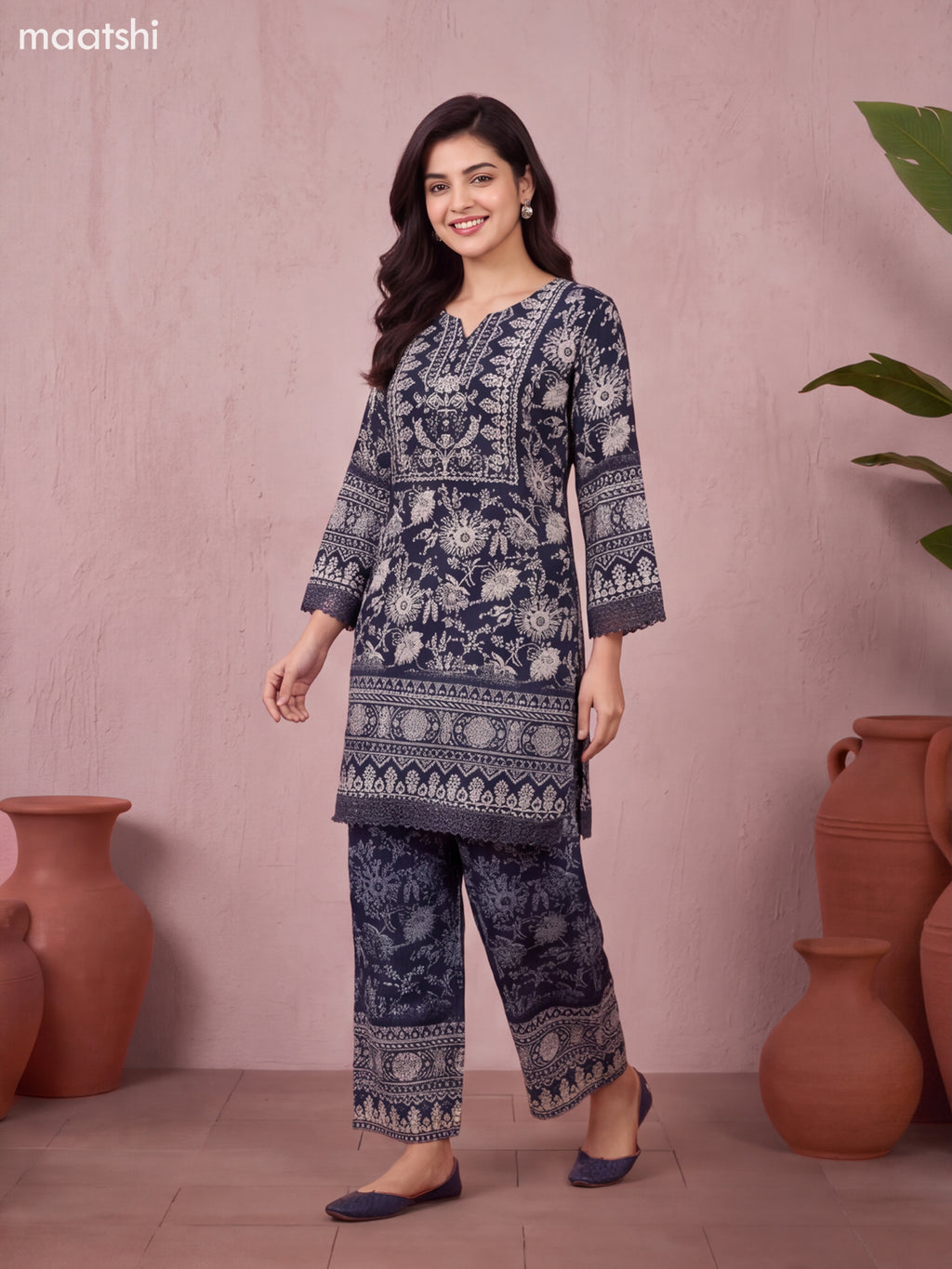 Black and Off White & Grey Crepe Silk Floral Prints & Embroidery Work Short Co Ord Set