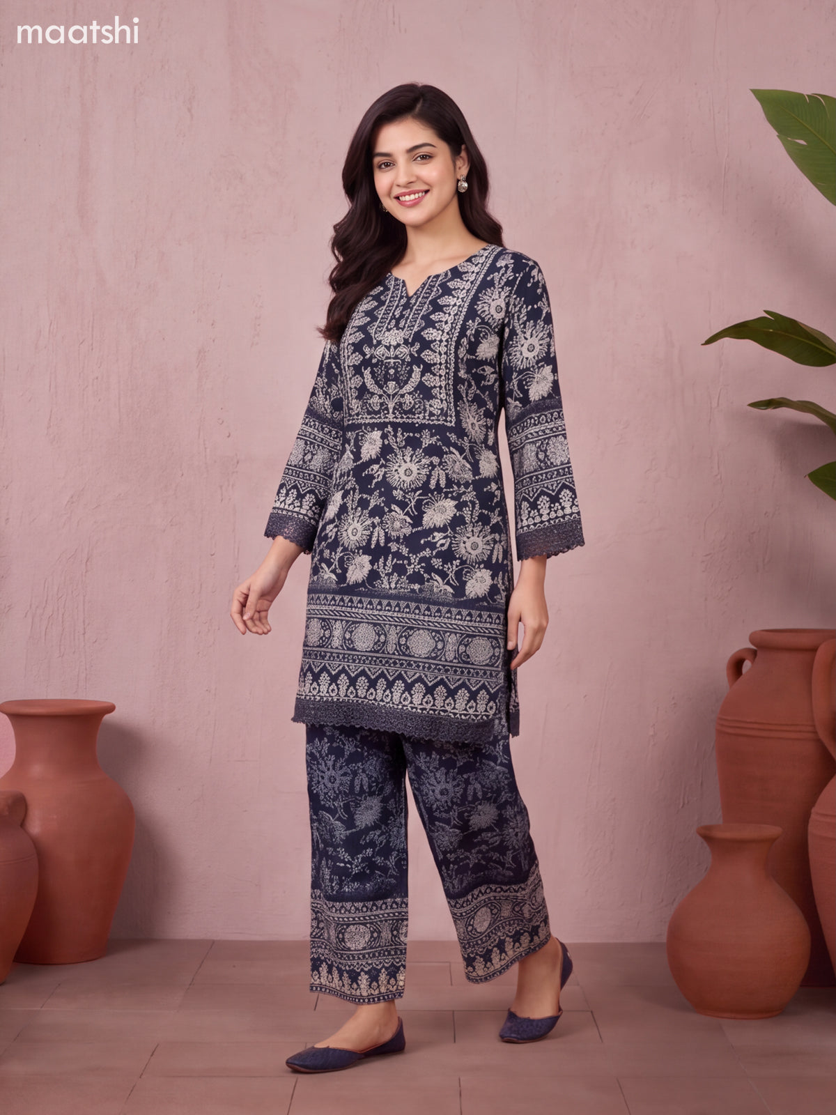 Black and Off White & Grey Crepe Silk Floral Prints & Embroidery Work Short Co Ord Set