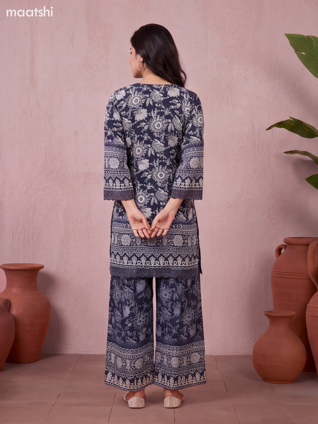 Black and Off White & Grey Crepe Silk Floral Prints & Embroidery Work Short Co Ord Set