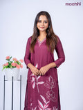 Rayon kurti set maroon with floral prints & embroidery mirror work v neck pattern and straight cut pant