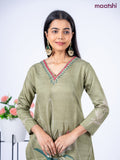 Rayon kurti set green with prints & embroidery mirror work v neck pattern and straight cut pant
