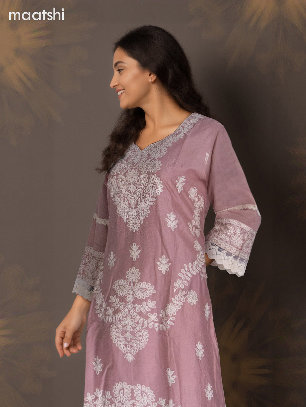 Cotton salwar suit pastel pink with beaded & embroidery sequin work neck pattern and straight cut pant & dupatta