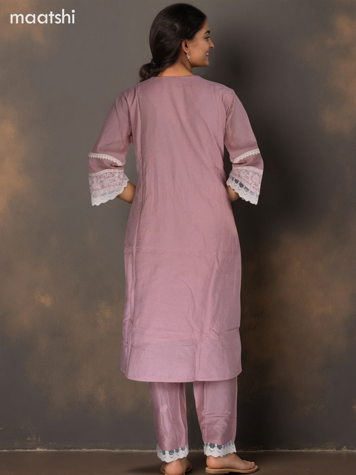 Cotton salwar suit pastel pink with beaded & embroidery sequin work neck pattern and straight cut pant & dupatta
