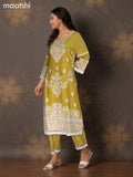 Cotton salwar suit lime green with beaded & embroidery sequin work neck pattern and straight cut pant & dupatta