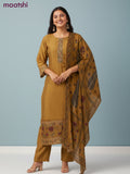 Crepe salwar suit mustard yellow with beaded & sequin work neck pattern and straight cut pant & dupatta