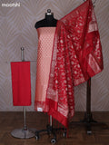 Peach Orange and Red Banarasi Silk Dress Material With Allover Zari Buttas