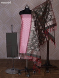 Baby Pink and Sap Green Banarasi Silk Dress Material With Allover Zari Buttas