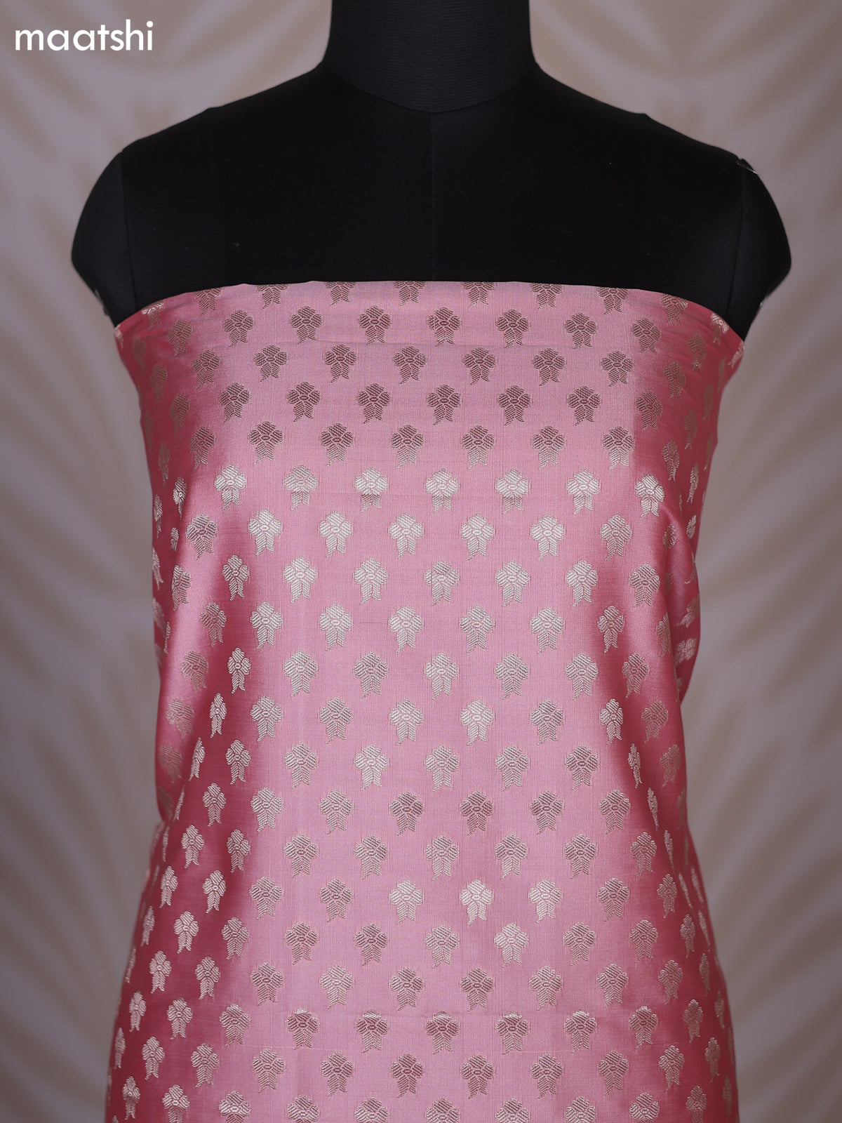 Baby Pink and Sap Green Banarasi Silk Dress Material With Allover Zari Buttas