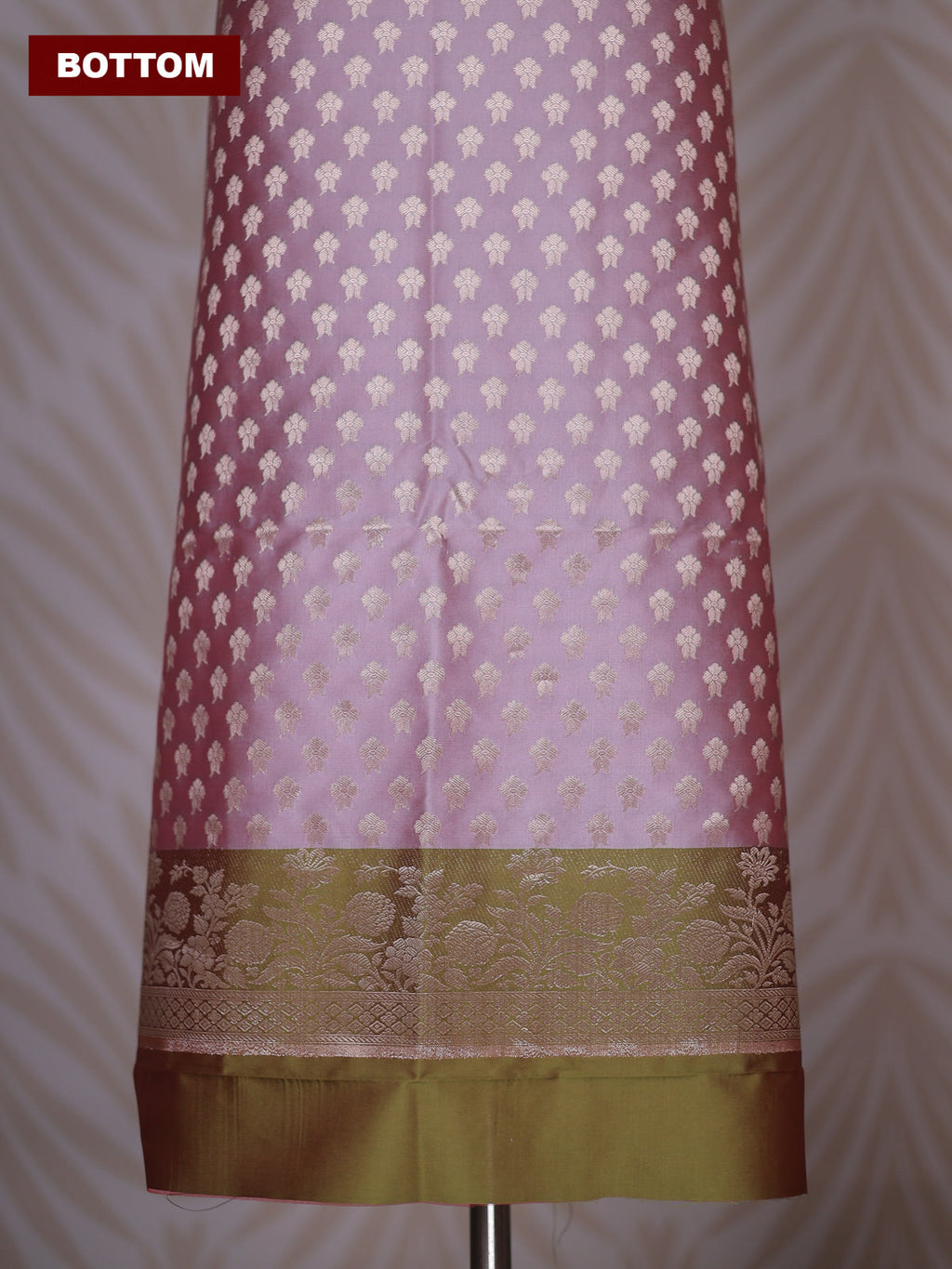 Dual Shade Of Pink and Dual Shade Of Green Banarasi Silk Dress Material With Allover Zari Buttas