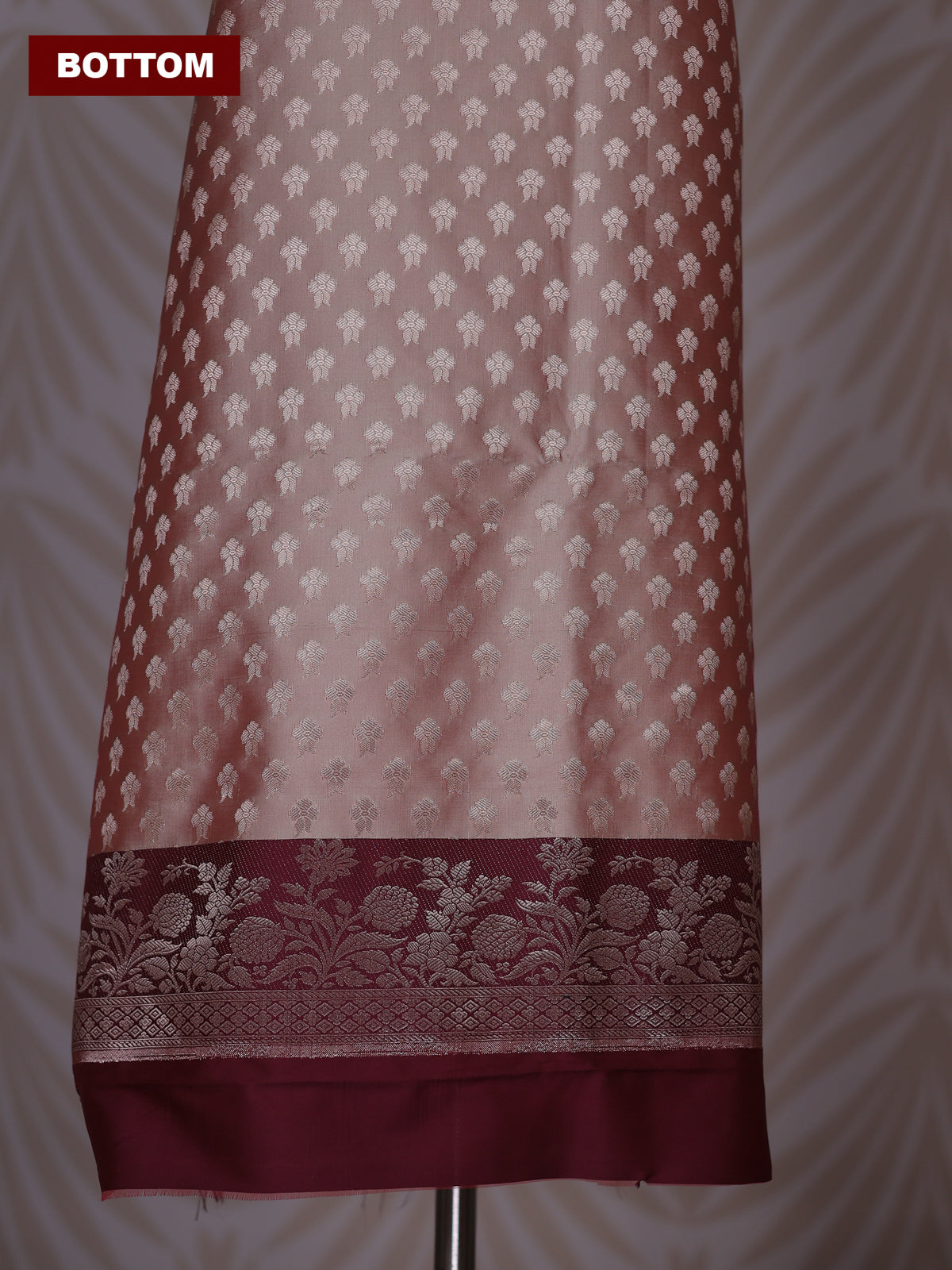 Dual Shade Of Sandal and Maroon Banarasi Silk Dress Material With Allover Zari Buttas