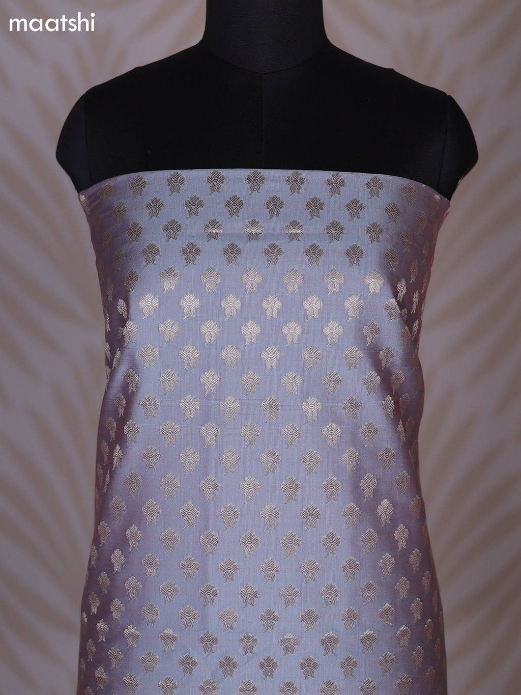 Dual Shade Of Grey and Dual Shade Of Violet Banarasi Silk Dress Material With Allover Zari Buttas