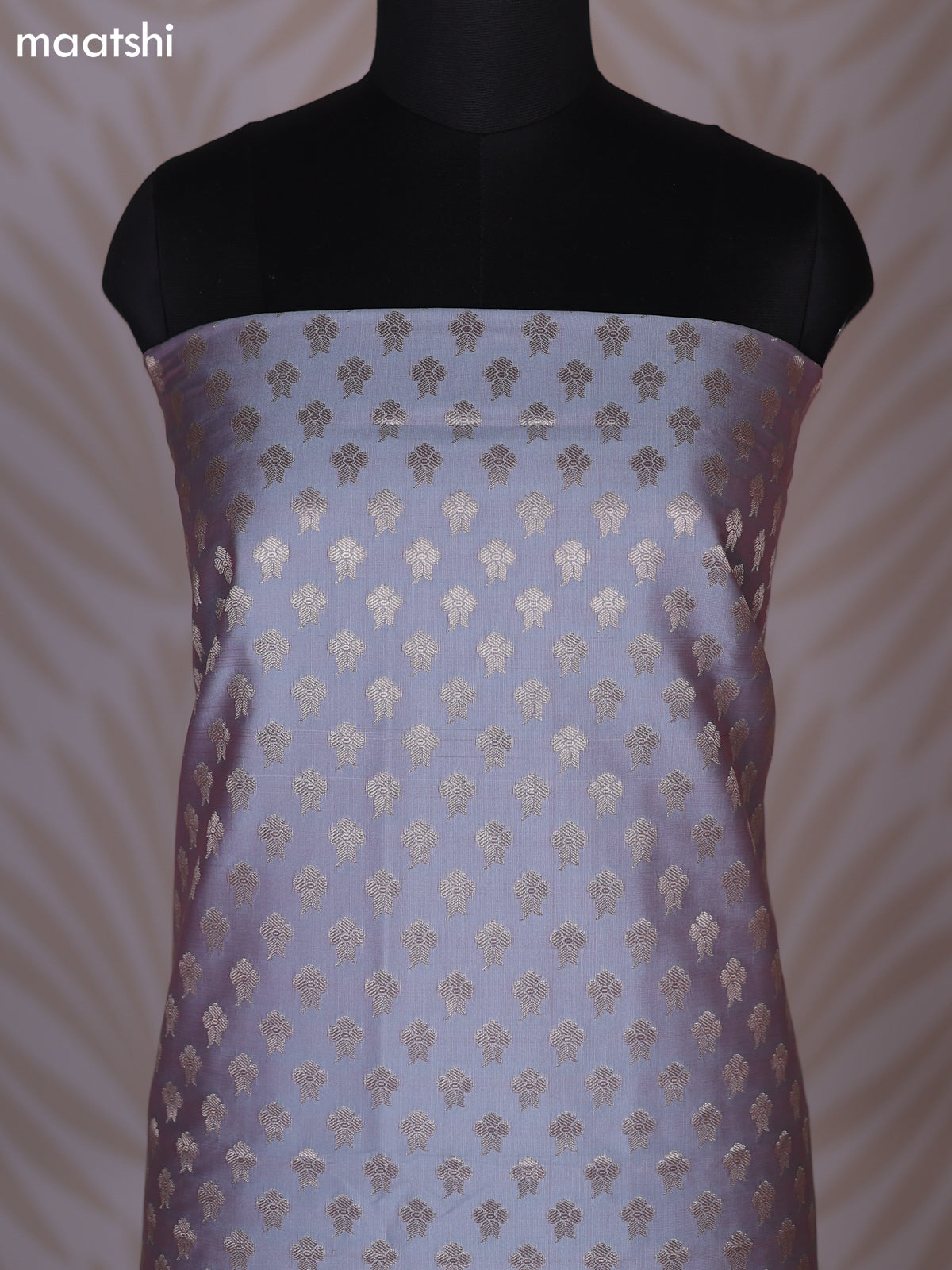 Dual Shade Of Grey and Dual Shade Of Violet Banarasi Silk Dress Material With Allover Zari Buttas