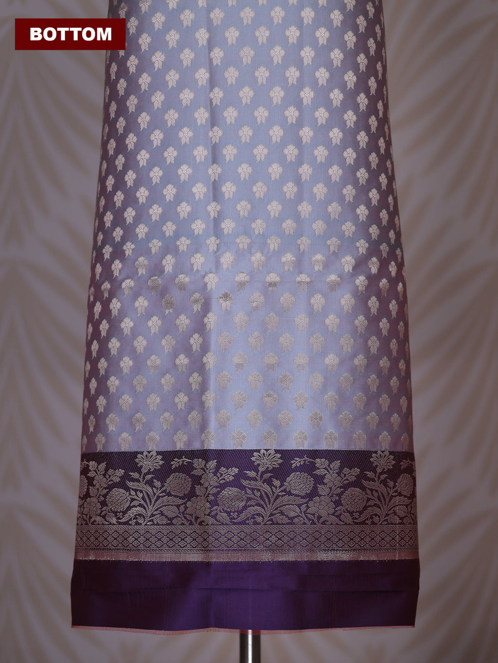 Dual Shade Of Grey and Dual Shade Of Violet Banarasi Silk Dress Material With Allover Zari Buttas