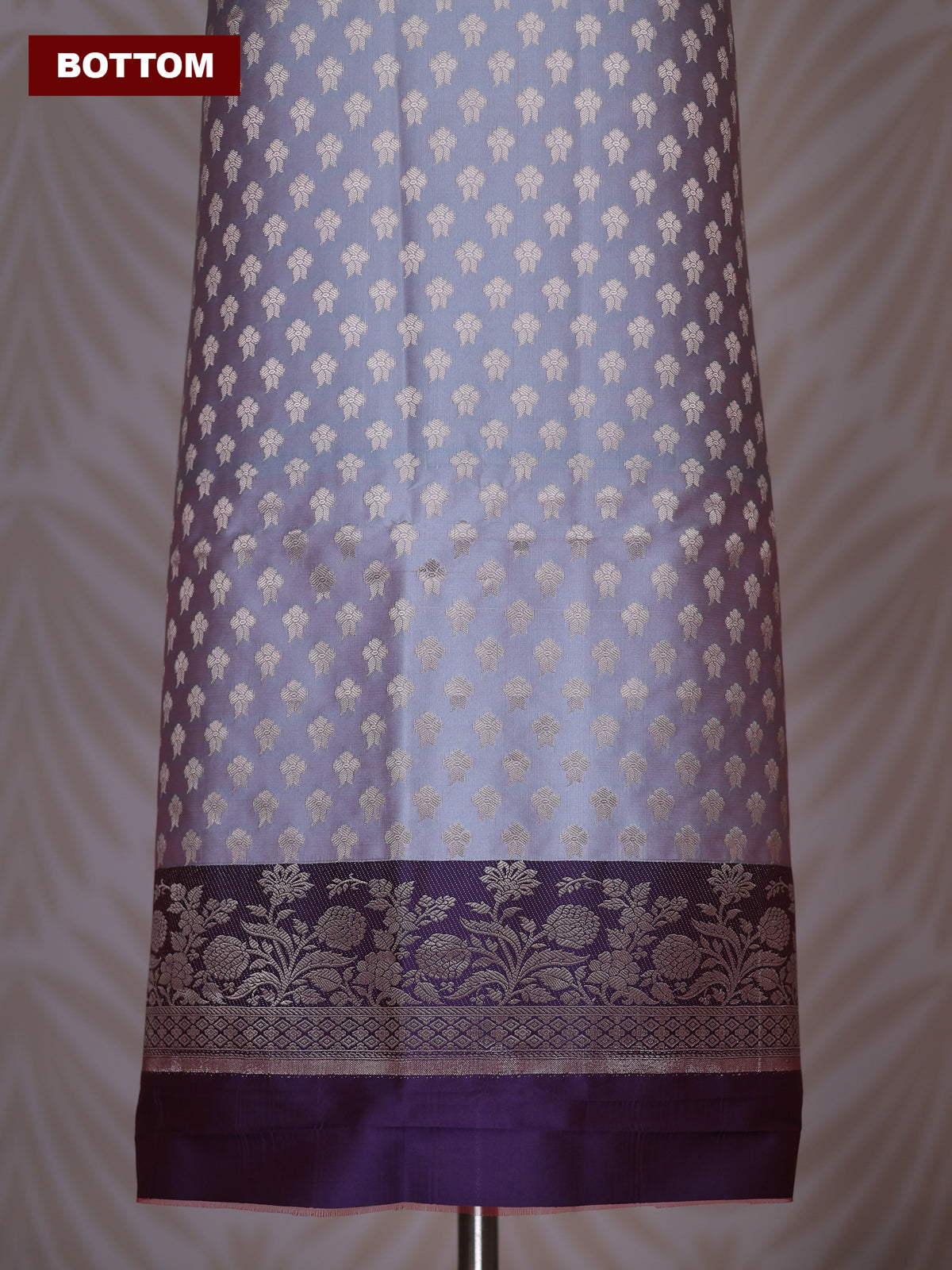 Dual Shade Of Grey and Dual Shade Of Violet Banarasi Silk Dress Material With Allover Zari Buttas