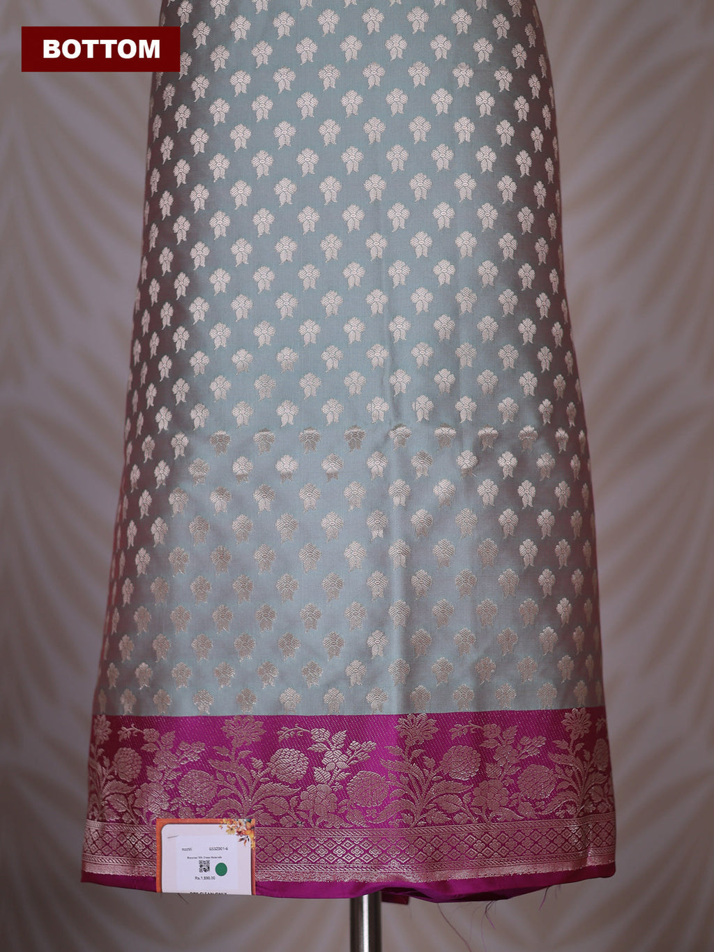 Dual Shade Of Grey and Magenta Pink Banarasi Silk Dress Material With Allover Zari Buttas
