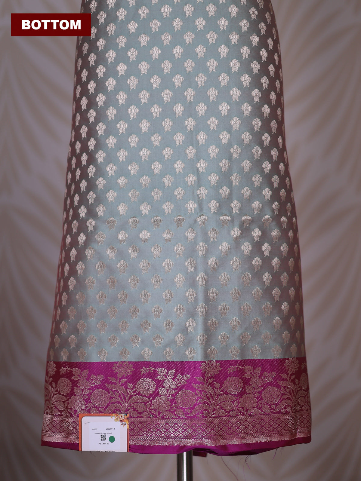 Dual Shade Of Grey and Magenta Pink Banarasi Silk Dress Material With Allover Zari Buttas