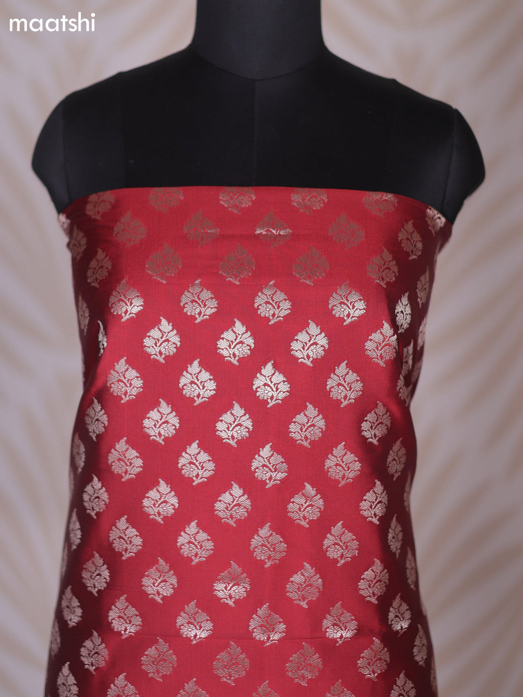 Maroon and Black Banarasi Silk Dress Material With Allover Zari Buttas