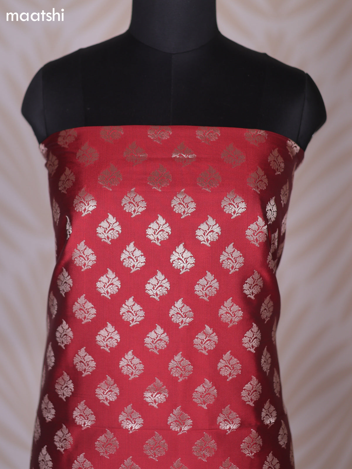 Maroon and Black Banarasi Silk Dress Material With Allover Zari Buttas