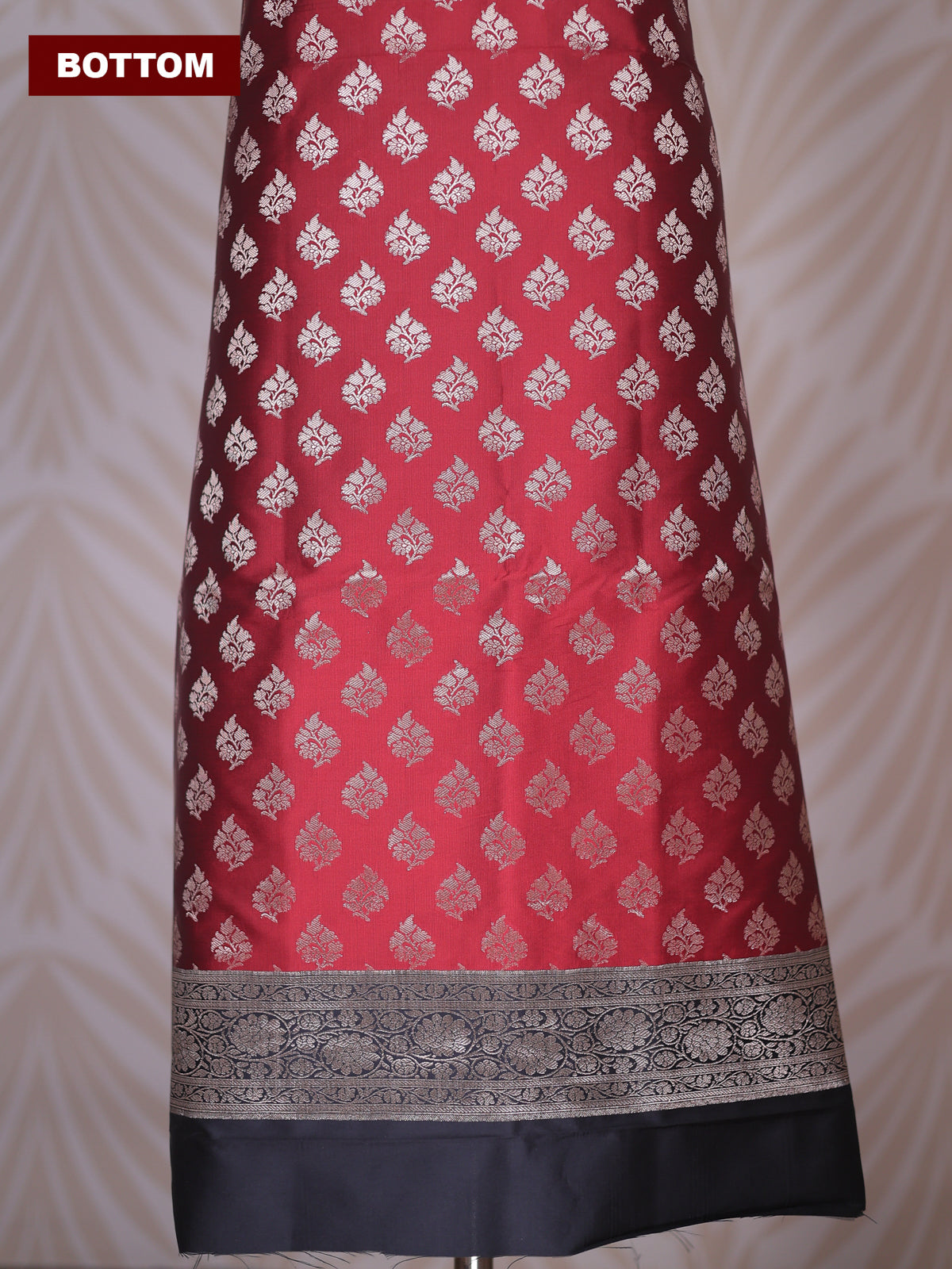 Maroon and Black Banarasi Silk Dress Material With Allover Zari Buttas