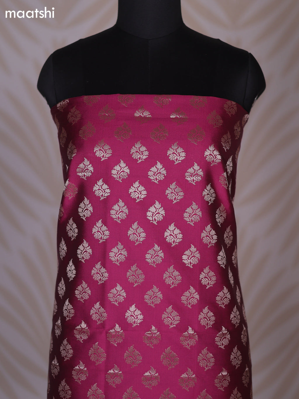 Magenta Pink and Pastel Purple Banarasi Silk Dress Material With Allover Zari Buttas