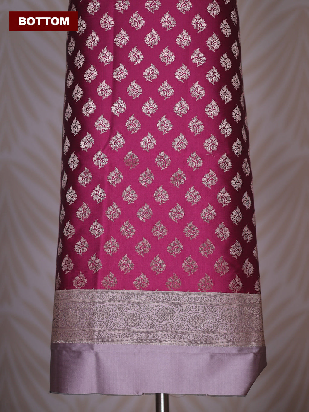 Magenta Pink and Pastel Purple Banarasi Silk Dress Material With Allover Zari Buttas